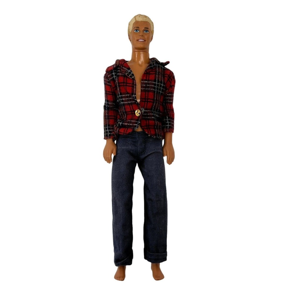 Mattel 12in Ken Doll 1991 Blonde Molded Hair Plaid Shirt Corduroy Pants Vintage